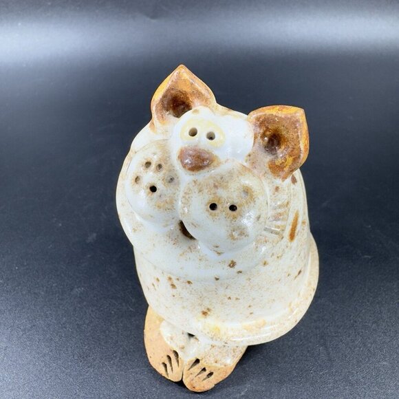 Vintage Hand Made Stoneware Pottery Kitty Cat Cardholder Figurine Speckled Glaze - Picture 8 of 12